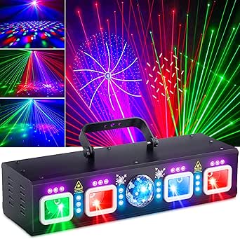 DJ Lights for Parties, Pro 6 in 1 DMX & Sound Activated Laser Light Show Machine with Disco Ball Light, RGBW & UV Strobe Party Lights Indoor for Rave Club Dance Bar Gig DJ Lighting