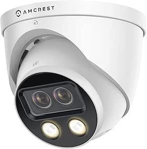 Amcrest Dual-Lens 2K (2 x 2K) AI Outdoor Security Turret IP POE Camera, 4MP (2 x 4MP) @25fps, 0.0002lux@F1.0, 164ft Color Night Vision, Vehicle/Human Detection, Mic, Siren, IP4M-T1044EW-AI