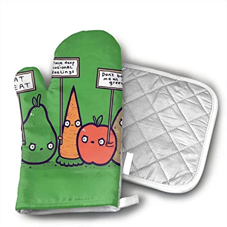 Protesting Vegans Funny Vegetables Protest Signs Against Vegans Oven Mitts and Potholders (2-Piece Sets) - Kitchen Set with Cotton Heat Resistant,Oven Gloves for BBQ Cooking Baking Grilling