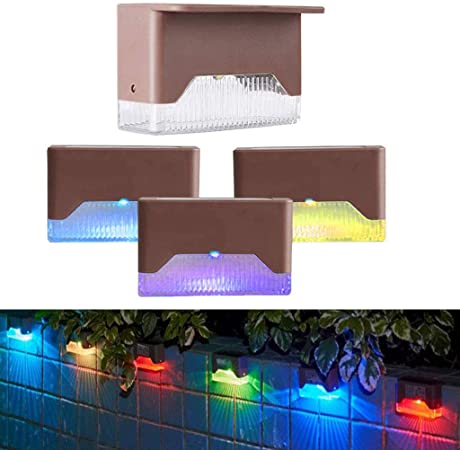 7 Color Solar Deck Lights 4 Pack Led Solar Step Lights Outdoor for Patio Stairs Step and Pathway, Weatherproof LED Deck Lights Solar Powered Outdoor Lights