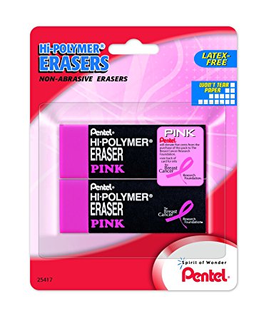 Pentel Hi-Polymer Block Eraser Pink, Large, 2 Pack (ZEH10BCBP2)