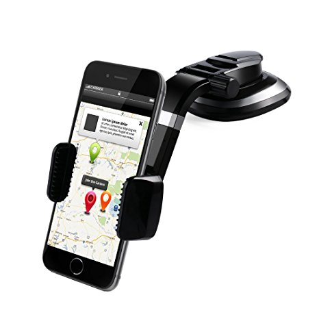 Car Phone Mount Holder, LESHP Universal Car Air Vent Phone Holder Car Bracket with Multi-function Dashboard Suction Cup High Bright Black for iPhone 6 6S 7 and More