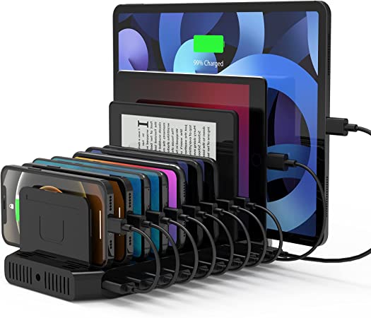 Charging Station for Multiple Devices, Unitek 120W 10 Port USB Charging Station Dock & Organizer with 2 Type C Power Delivery, Multi Device Charging Station for Phones, Tablets, and Other Electronics