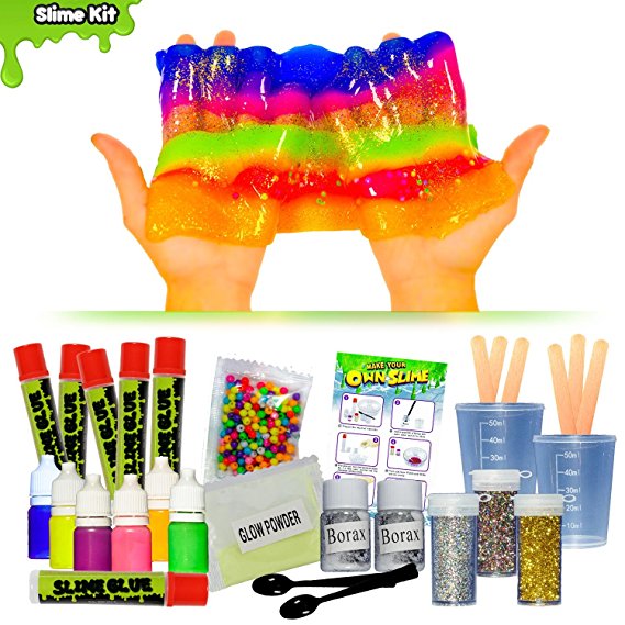 Make Your Own Slime DIY Slime Kit - for Kids, Girls & Boys | Glow in the Dark Slime, Beads, Glitter & Neon Colored Crystal Slime | Everything you need to make 6 batches of Slime | STEM Fun Science