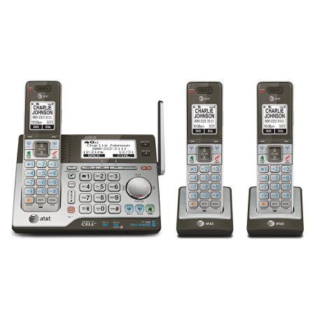 AT&T CLP99383 DECT 6.0 Expandable Cordless Phone with Bluetooth Connect to Cell, Dual Caller ID/Call Waiting and Answering System, 3 Handsets, Silver/Black