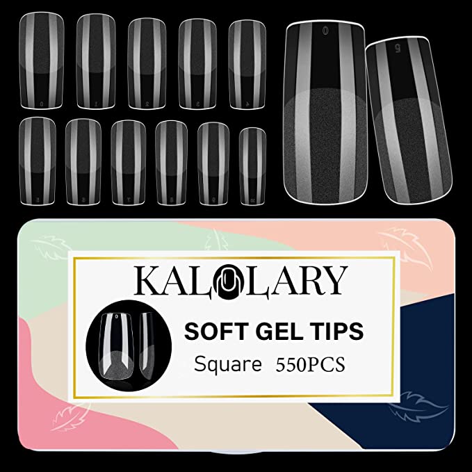 Kalolary Soft Gel Full Cover Nail Tips, 550PCS Matte Gel Nails Fake Nails Artificial Fingernails Tip Pre-Buff Press on Nail Gel Tips Kit for Girls Women Nail Extensions - 11 Sizes Medium Square