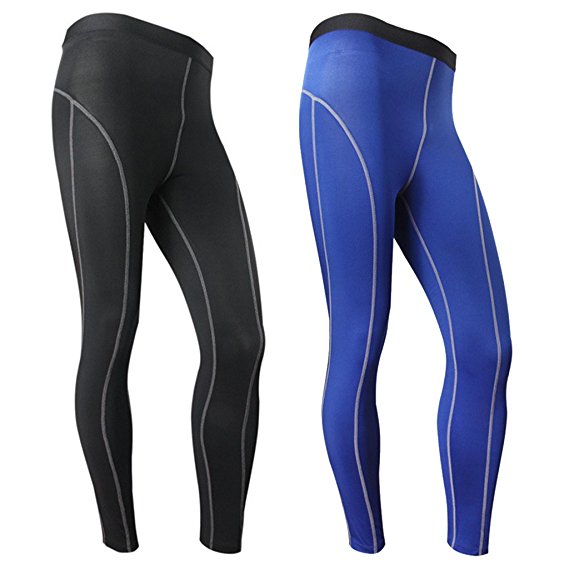 Funycell Men's Compression Tight Pants Athletic Running Leggings 2 Pack