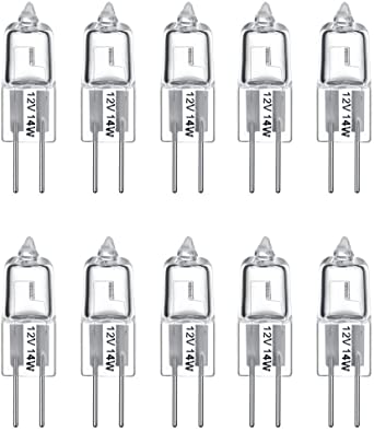 Vicloon G4 Halogen Light Bulbs, 10 Pcs 14W 12V G4 Halogen-Pin-Base-Lamp 2800K Warm White Dimmable Clear Capsule Lamp