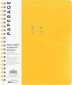 PAPERAGE 17 Month Academic Planner 2024-2025, Weekly & Monthly Spreads, August 2024 - December 2025, Large (9 in x 11 in), Yellow