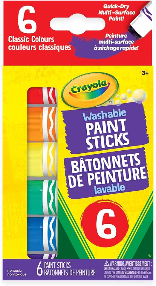 Crayola Canada Washable Paint Sticks,6CT, Holiday Toys, Gift for Boys and Girls, Kids, Stocking, Arts and Crafts, Gifting, Assorted vibrant colours