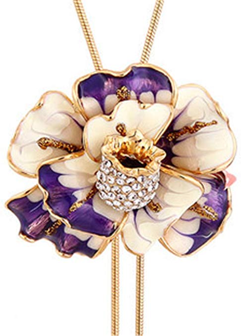 Jemry and Jewelry Enamel Flower Long Chain Pendant Necklace for Women Adjustable Length 37"