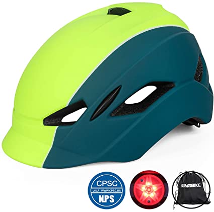 KINGBIKE City Urban Bike Helmet for Men Women,with Portable Backpack,Safety Taillight,CPSC Certified(Fit Head Size56-60CM) (Black White, L)