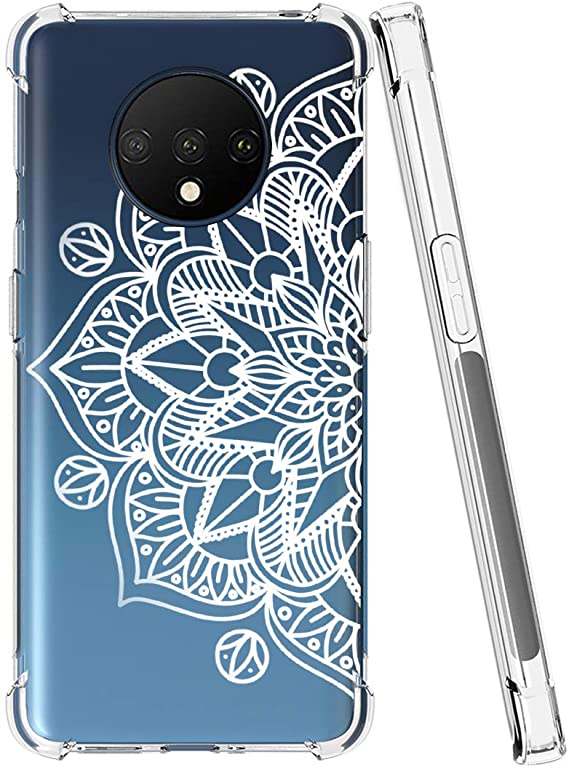 Gufuwo Flowers Clear Slim Designed for OnePlus 7T Case, Shock-Absorption Floral Flexible Soft TPU Rubber Protective Cover for OnePlus 7T (Mandala)