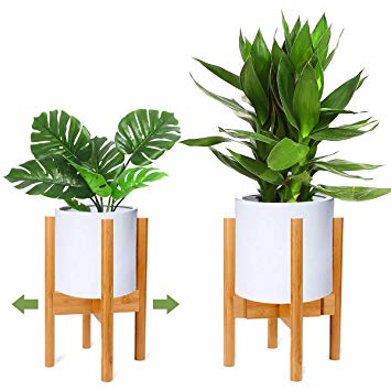 RIOGOO Plant Stand, Retro Mid Century Modern Expandable Plant Holder Wood Flower Pot Display Stand Potted Rack for Indoor and Outdoor, Up to 12 Inch Planter (Planter Not Included), Natural(One Pack)