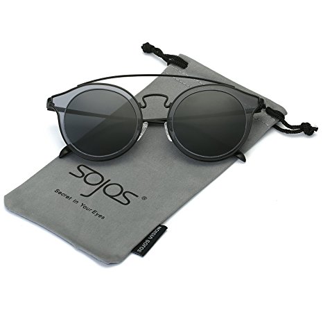 SojoS Classic Mens Womens Double Metal Bridge Round Sunglasses SJ2024