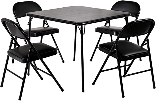 VECELO Portable Card Table and Folding Chair Sets (5PCS), Vinyl Cushioned, Metal, Black