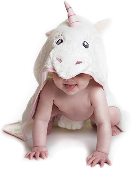 Hooded Baby Towel Pink Unicorn, Natural Cotton (Pink, Small) Soft and Absorbent Bath Towels with Hood for Babies, Toddlers, Perfect Baby Shower Gift for Girls by Little Tinkers World