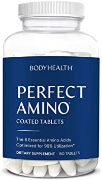 BodyHealth PerfectAmino Easy to Swallow Tablets (150 Ct), Essential Amino Acids Supplement with BCAAs, Vegan Protein for Pre/Post Workout & Muscle Recovery with Lysine, Tryptophan, Leucine, Methionine