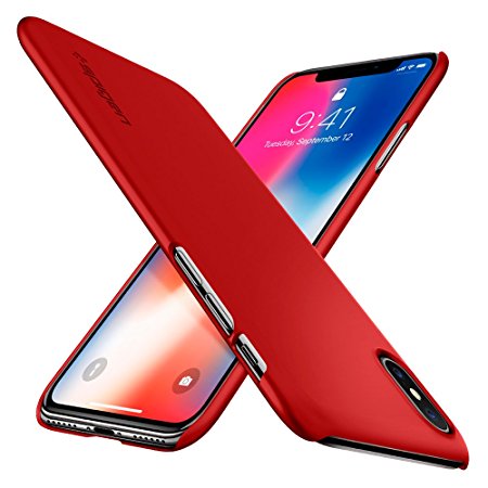 iPhone X Case, iPhone 10 Case, Spigen® [Thin Fit] iPhone X Case Cover with Premium Matte Finish Coating for iPhone 10 (2017) - Metallic Red - 057CS22109