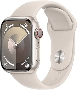 Apple Watch Series 9 [GPS   Cellular 41mm] Smartwatch with Starlight Aluminum Case with Starlight Sport Band S/M. Fitness Tracker, Blood Oxygen & ECG Apps, Always-On Retina Display (Renewed)