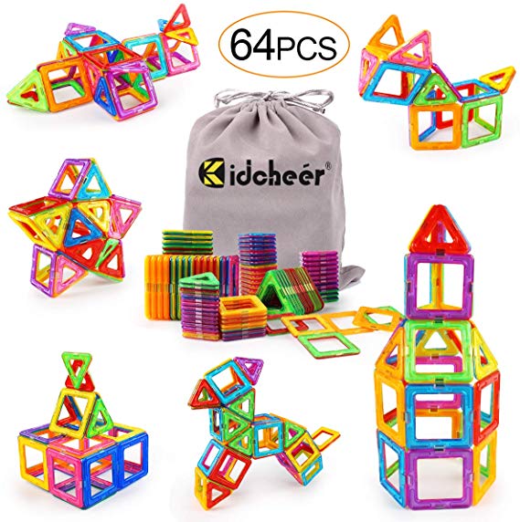 KIDCHEER Magnet Building Tiles, Magnetic 3D Building Blocks Set for Kids, Magnetic Educational Stacking Blocks Boys Girls Toys - 64PCS