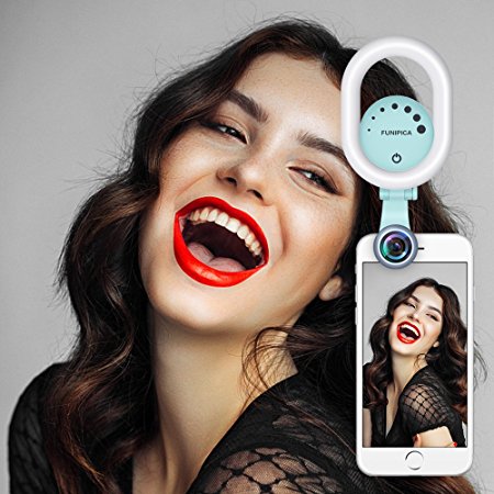 Selfie Light with 120°Wide Angle Lens, Evershop Clip-on Rechargeable LED Ring Light for Samsung iPhone 8/7/7 Plus,HTC,iPad and all other Android/IOS/WP8 Smartphones and Laptops (Green)