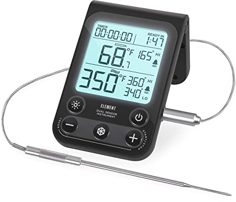 Lavatools OVT02 Element Digital Oven Thermometer for Oven, Grill, and Smoker Includes Dual-Sensor Stainless Temperature Probe (Carbon)