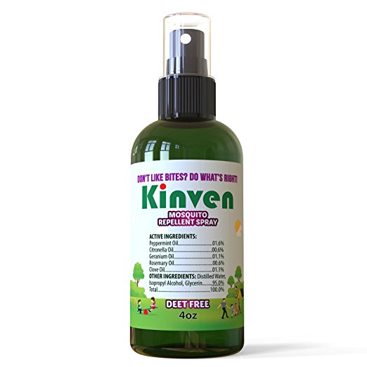 Kinven Mosquito Repellent Spray for Kids & Adults, Safe, Non-toxic, DEET-free, Long-lasting Anti-mosquito Bite Protection, & with natural oils, 4oz