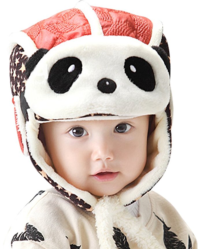 Unisex Baby Panda Hats Masks 2 In 1 Function Winter Crash Helmet