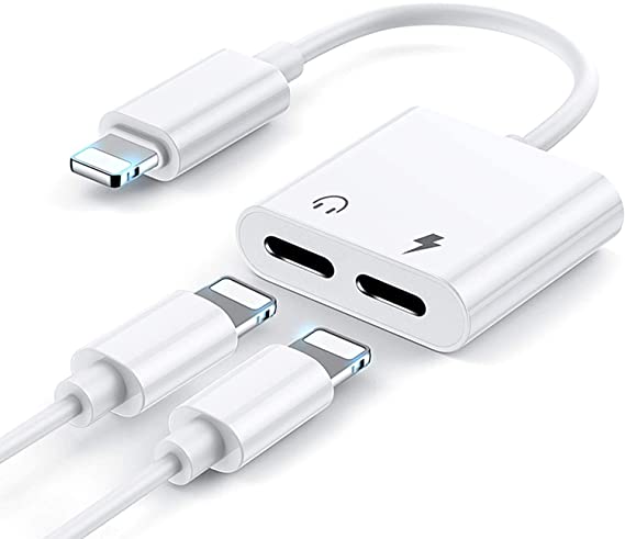 [Apple MFi Certified] iPhone Adapter & Splitter, 2 in 1 Dual Lightning Headphone Jack Audio   Charge Cable Compatible for iPhone 11/11 Pro/XS/XR/X 8 7, iPad, Support iOS 13   Sync Data   Music Control