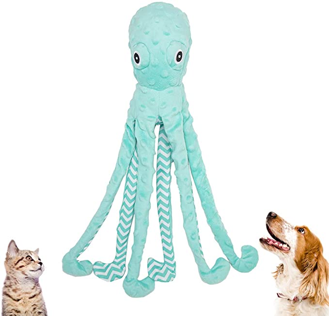 Expawlorer Octopus Dog Toy - Best Squeaky Dog Plush Toys Pet Puppy Soft Treat Chew Toy Interactive for Small to Medium Breeds Dogs Cats Playing, 17"