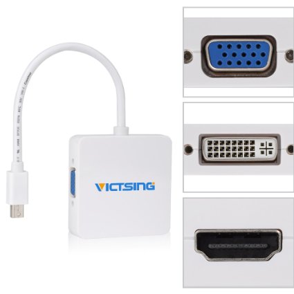 VicTsing Mini Display Port DP to DVI VGA HDMI TV AV HDTV Adapter cable 3 in1 for Mac Book, iMac, Mac Book Air, Mac Book Pro, and Mac mini-Square Shape