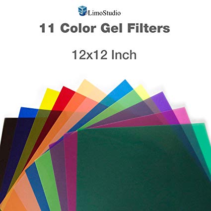 LimoStudio 12" x 12" 11pcs Color Gel Lighting Filter Transparent Color Film Plastic Sheets for Camera Flash Light, AGG2556