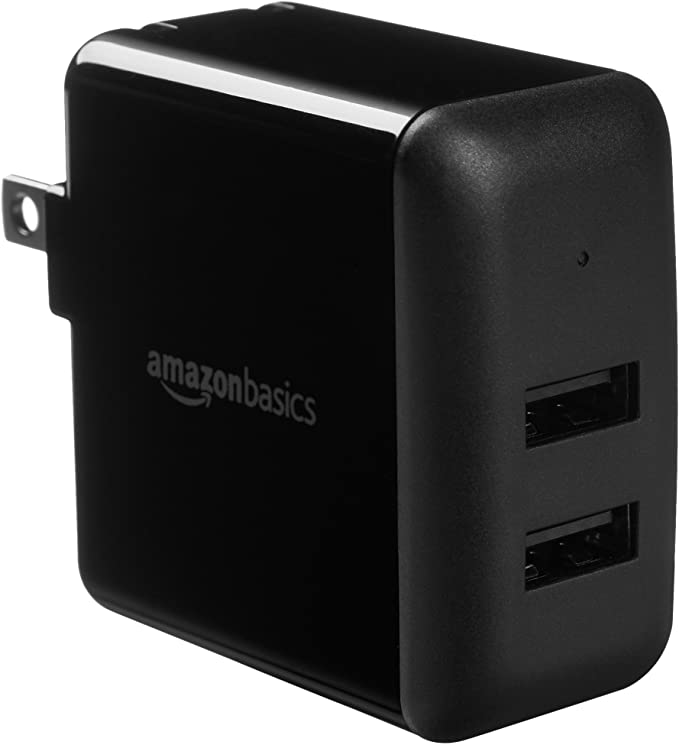 AmazonBasics Dual-Port USB Wall Charger for Phone, iPad, and Tablet, 2.4 Amp, Black