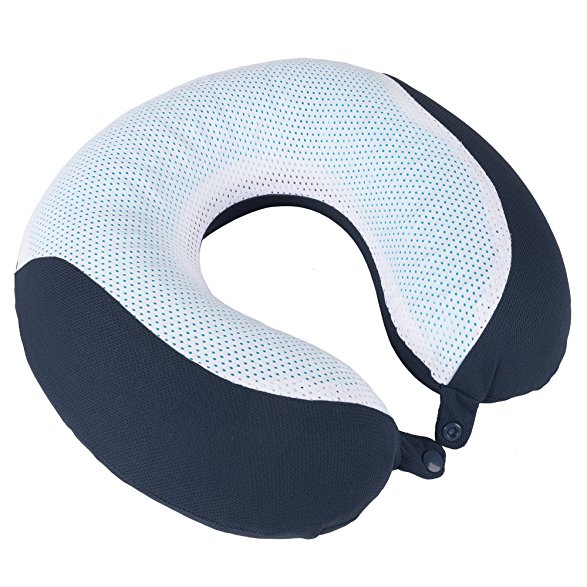 Memory Foam Travel Pillow- With Gel That Cools for Head/Neck Support with Pillowcase for Sleeping, Traveling, Airplanes, Trains by Lavish Home (Navy)
