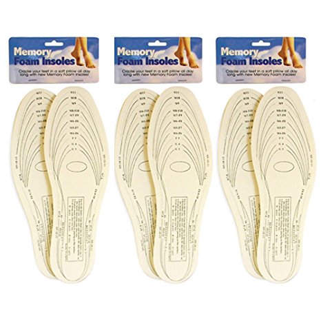 3 Pair Memory Foam Insoles Shoe Comfort Unisex Size Cushion Feet Pad Heel Shock