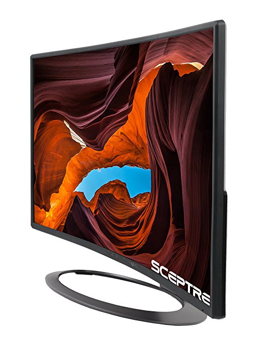 SCEPTRE 27" Curved LED Monitor C278W-1920R Full HD 1080P HDMI DisplayPort VGA Speakers, Ultra Thin Brushed Metallic, 1800R immersive curvature, 2017