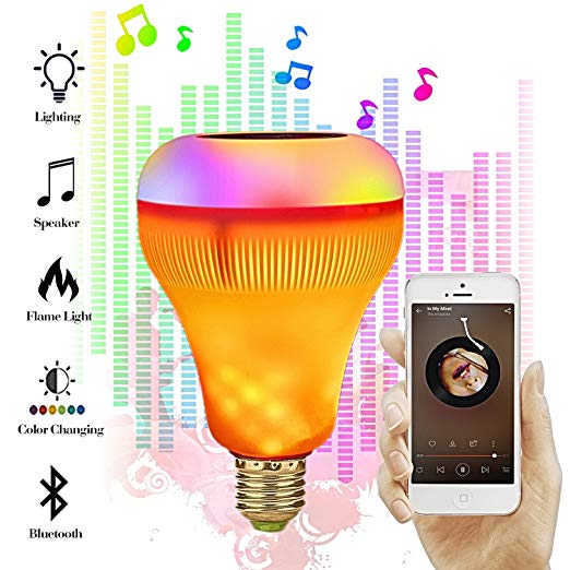BOLXZHU Smart Light Bulb, LED Music light Bulb, Bluetooth Speaker Flame Effect Light, E27 RGB Color Changing Light for Home, Bedroom, Living Room, Party Decoration