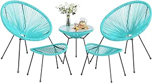 Flamaker 5 Piece Patio Furniture Acapulco Chairs Outdoor Conversation Set All-Weather Plastic Rope Lounge Chair Modern Patio Chairs Set for Porch, Lawn, Balcony, Poolside (Blue)