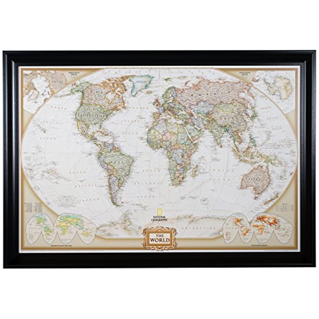 Craig Frames Wayfarer, Executive World Push Pin Travel Map, Satin Black Frame and Pins, 24 by 36-Inch