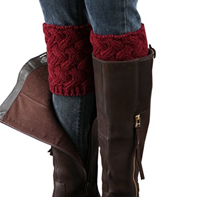 FAYBOX Short Women Crochet Boot Cuffs Winter Cable Knit Leg Warmers