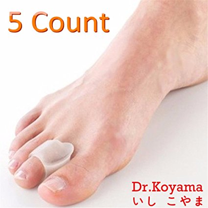 Dr.Koyama ( 5 pcs ) Toe Spacers Soft Gel Toe Spreaders - Work as Bunion Splint or Straightener for Overlapping Toes - Hallux Valgus, Hammer Toe, Mallet Toe Pain Relief