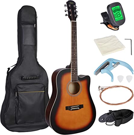 ZENY 41in Beginner Acoustic Guitar Set w/Gig Bag, Tuner, Strings, Strap, Capo and Picks (Sunburst)