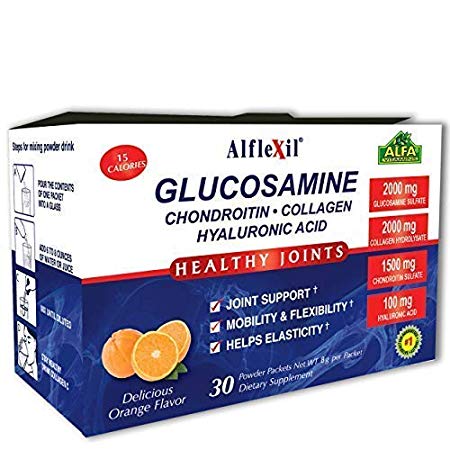 ALFLEXIL® Glucosamine, Chondroitin, Collagen & Hyaluronic Acid Powder Supplement for Joints & bone Health - 30 sachets
