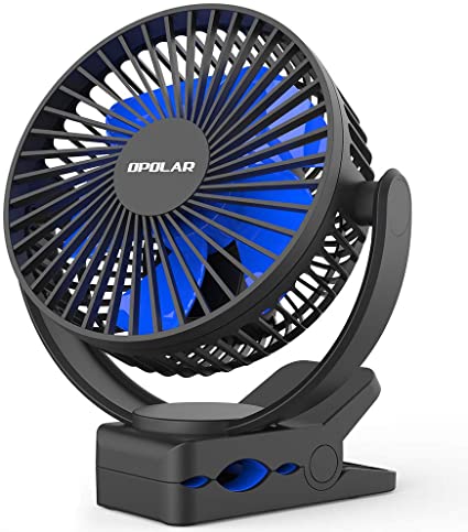 OPOLAR 5000mAh Rechargeable Clip On Fan, Upgrade Quiet and Stronger Airflow 10W Fast Charge Desk Clip Fan, 3 Speed, Strong Clamp Portable Personal Fan for Baby Stroller, Treadmill, Golf, Car Seat