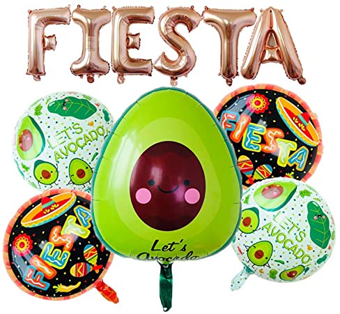 16" Fiesta Foil Letter Balloons with 5 Pcs Avocado Fiesta Balloons for Cinco De Mayo Party, Taco Party, Fiesta Party, Mexican Party Supplies Decorations(Rose Gold)