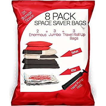 Special Thanks-Giving Deal: 8-Pack Space Saver Vacuum Storage & Travel Roll-Up Bags - Enormous, for Comforters and Blankets