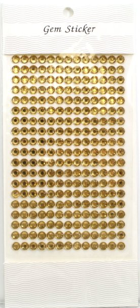 Kel-Toy Round Rhinestone Stickers, 6mm, 247 Pieces Per Sheet, Gold