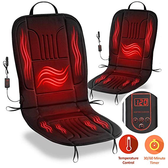 Zone Tech Car Heated Seat Cover Cushion Hot Warmer - Fireproof New and Improved 2019 Version 2 Pack 12V Heating Warmer Pad Cover Perfect for Cold Weather and Winter Driving