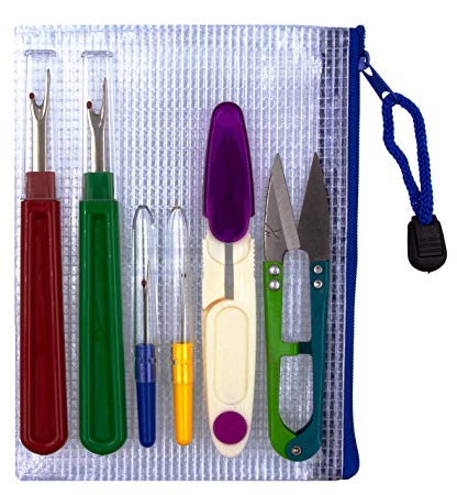 Ultima 6 Piece Colorful Seam Ripper/Nipper Set w/Carry case - 4 Stitch Rippers (2 Large & 2 Small), 1 Metal Nipper/Clipper, 1 Nipper/Clipper Plus Bonus Carry Case.